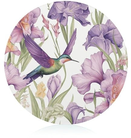 Schneideblock, Kolibris, Schwertlilien, Blumen, Glasschneidebretter, runde Schneidematte, tragbare Schneidematten für Küchenzubehör, leicht zu reinigen