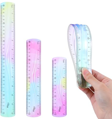 Qianyu 3 Stück Flexibles Lineal Set Farbe Transparentes Lineal 30/20/15cm Bruchsicherer Kunststoff Weicher Biegsamer Bunt Lineal Kinderlineal für Schule, Klassenzimmer, Zuhause, Büro