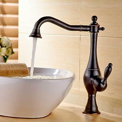 Antik-Gold-Waschtischarmatur, Einhandgriff, Messing, Warm- und Kaltwasserhahn, Doppelsteuerung, Badezimmer, Küchenarmatur, drehbare Düse, Schwarzbronze