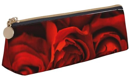 JUEXDEME Federmäppchen aus Leder, schlankes Design, Stifteetui mit metallischem Reißverschluss, für Studenten, Büro, Uni, Mittelschule, Rot, weiß, Einheitsgröße, Handgepäck