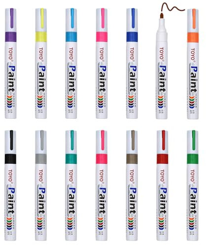 KASURE 14 Farben Permanent Marker Permanent Marker Wasserfest Lackstift Glasstift Bunte Stifte Geeignet für Metall, Holz, Stein, Pappe, Kunststoff, Reifen Marker Stifte