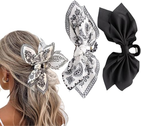 Kinretixia 2 Stück große Haarschleifen für Damen, Haarklammern mit Blumenmuster, Schmetterlings Haarspangen, große Haarspangen für dickes Haar für Mädchen Haarschleifen