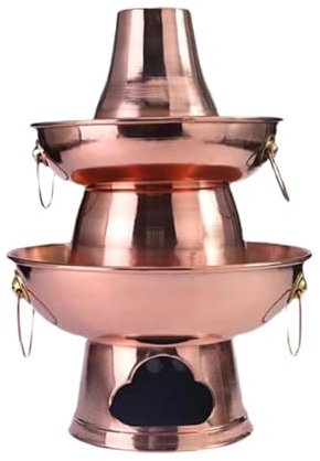 BOGAZY Vintage Hot Pot Charcoal Hotpot Dishes Cooking Pot With Lid Copper Hot Pot Copper Charcoal Pot Shabu Cooker(24cm up 32cm down)