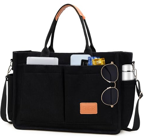 Keyck Sac a Main Femme Grand en Velours Côtelé Sac Bandoulière Tote Bag | Fermeture Éclair et Poches, Sac de Plage, Sacs à Cabas Fourre Tout avec Bretelles Réglables，Plage Voyage Shopping Université
