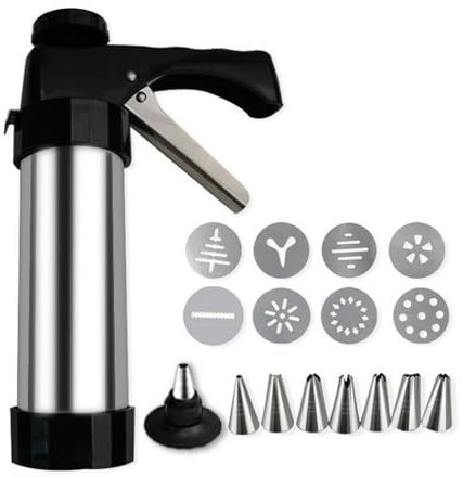 Stainless Steel Cookie Press Christmas Cookie Press Gun Cookies maker with 13 Cookie Discs and 8 Icing Nozzles for Cake Dessert DIY Maker and Decoration