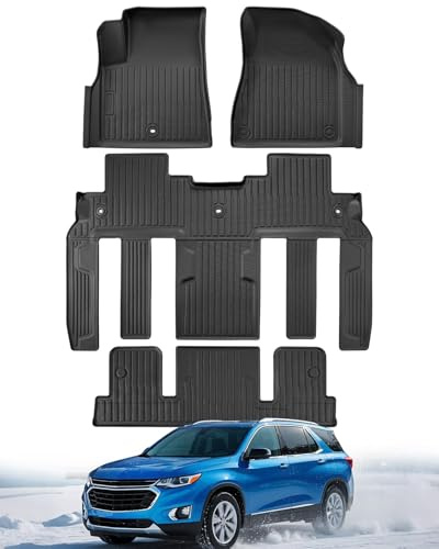All Weather Floor Mats Custom Fit for Chevy Traverse 2009-2017 (Only Fits Captain's Chairs), Front Backseat Row Liners for GMC Acadia 2007-2017, Full Interior Protection TPE Rubber Car Accessories