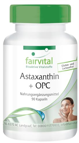 fairvital Astaxanthine + OPC, 90 gélules, avec vitamine c d'acerola, nicotinamide (vitamine B3) et vitamine E, qualité certifiée et hautement dosé, 100% végétalien, fabriqué en Allemagne