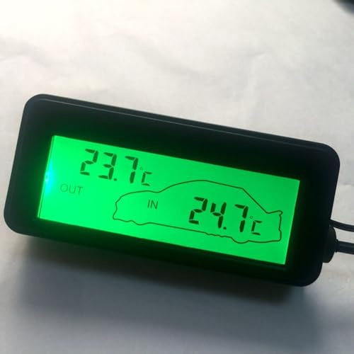 HpLive Thermomètre de voiture, thermomètre de voiture intérieur et extérieur, thermomètre numérique LCD 12 V, thermomètre de voiture avec écran LCD (vert)
