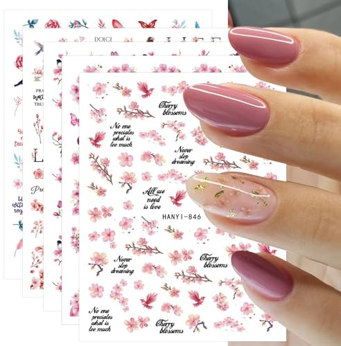 JMEOWIO Flores Primavera Verano Floral Adesivi Unghie Nail Art 9 Fogli Stickers Unghie Autoadesivi Decorazioni Unghie Nail Art Disegni