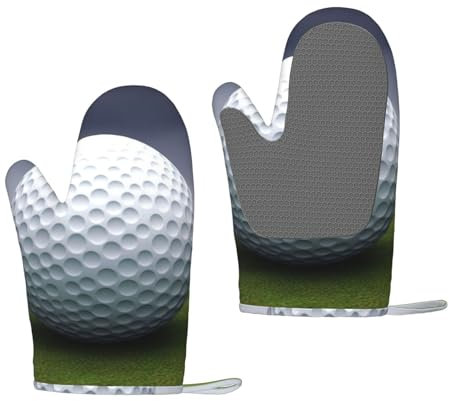 Golf Ball Oven Mitts Set of 2 Heat Resistant Silicone Oven Gloves with Soft Lining Non-Slip Kitchen Cooking Mitt Long Waterproof Potholders Kitchen Essentials