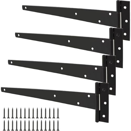 Garden Mile Gartentorscharniere für Holztore, strapazierfähig, pulverbeschichtet für Wetterschutz, T-Scharniere mit Schrauben für Schuppen, Garage, Scheunentore, Torscharnier, 300 mm, Schwarz, 4 Stück