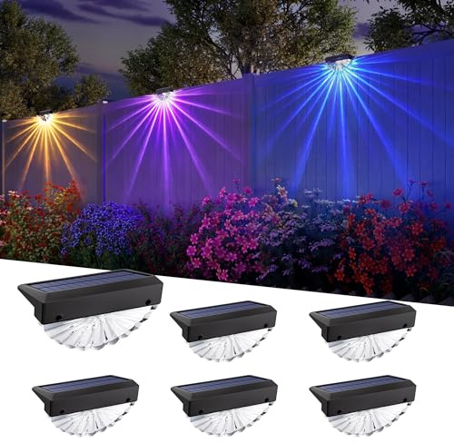 JACKYLED Lampes Solaires Extérieures RGB, LED avec Effet Éventail 180° & 11 Rayons Lumineux, 20h d’Autonomie, 8 Modes de Couleur, Étanches pour Terrasse & Balcon (Lot de 6)