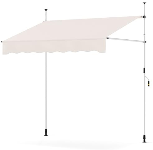 RELAX4LIFE Klemmmarkise, Markise Balkon ohne Bohren, mit Handkurbel, Balkonmarkise UV-beständig, höhenverstellbar, wasserabweisend, Sonnenschutz, für Balkon, Terrasse, Garten (Beige,200x180cm)