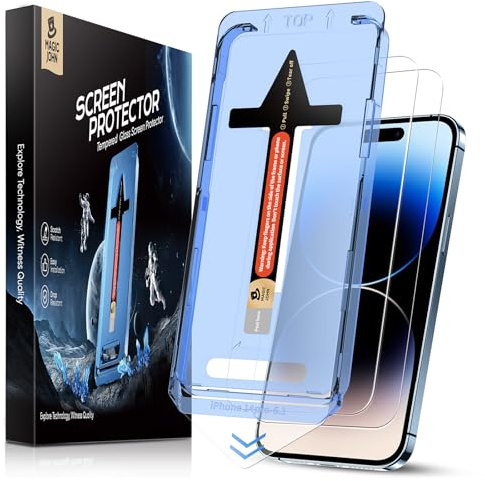 MAGIC JOHN Displayschutzfolie für iPhone 14 Pro, einfache Installation | 2 Stück, HD-Klarheit, gehärtetes Glas 9H, einfacher Rahmen, Selbstausrichtung, blasenfrei, kratzfest