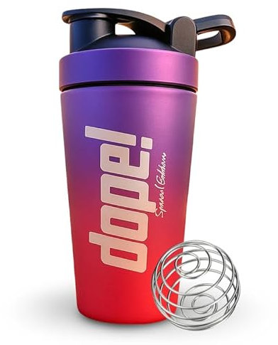 Greenscaping Dope! Metall Shaker 700ml, Sunset Edition + Edelstahl Shaker Kugel, Fitness Shaker und Protein Shaker mit auslaufsicherem Druckverschluss