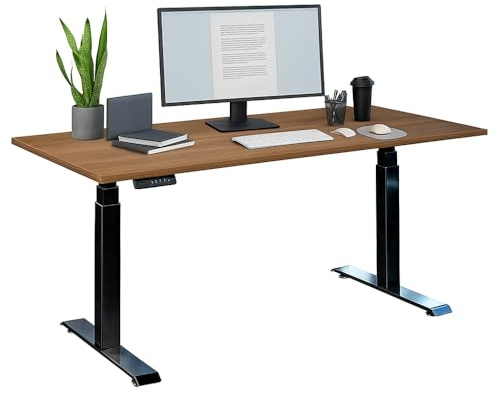 a-series elektrisch höhenverstellbarer Schreibtisch AS1444 120x80 cm Tischplatte Nussbaum, T-Fuß-Gestell Schwarz – stabile Arbeitsplatte & robustes T-Fuß-Gestell – 60–125 cm stufenlos höhenverstellbar