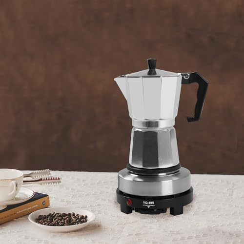 Elektrische Espressomaschine 500W Elektrische Mini Single Hot Plate Espresso Herd 6/3 Tassen Espresso Maker mit Heizplatte Mokkakanne mit Elektrische Heizplatte Esspressokaffeemaschine Klein (300ml)