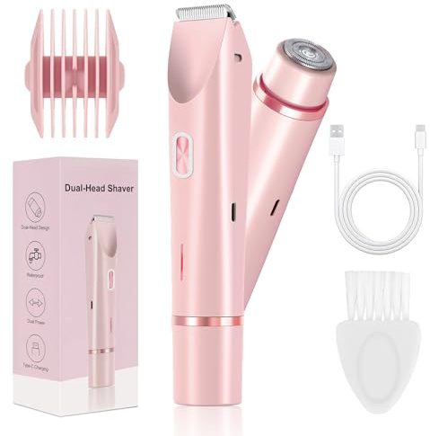 Infreecs 2-in-1 Elektrischer Damenrasierer – Dual Head Intimrasierer für Frauen, Bikini Trimmer, Wiederaufladbar, Wasserdicht Nass- und Trockenrasierer für Gesicht Körper Bein Bikini