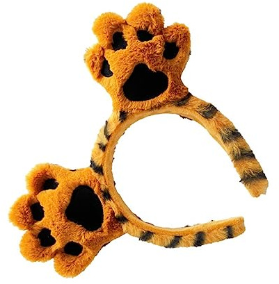 SHERCHPRY Bandeau Cheveux Fille Peluche Tigre Jaune Tête Doux et Confortable pour Lavage Visage Masque Bain et Fête