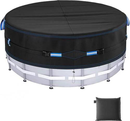 BigKing Pool Abdeckplane Cover, Poolabdeckung Rund, 420D Oxford Eißfest Wasserdicht Uv-Schutz Poolabdeckplane,Sommer-Schutzplane mit Kordelzug für Aufstellpools,Trampolin & Whirlpool（366cm）