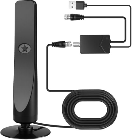 2026 Upgrade Indoor TV Aerial Antenna Digital Antennas for Portable Smart TV High Gain Indoor Outdoor Aerial 280-Mile Range Signal Booster for 4K 1080P HDTV VHF UGF DAB/FM Radio with 9.8ft Coax Cable