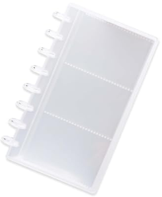 XiowDow Discbound Photo Album with Clear PET Cover 20 Sheets Clear PP Sleeves 8 Discs Bound Organizer Left Side Open Pockets for Cash Money Stickers Photos Cards (8 Rings 3 Pockets)