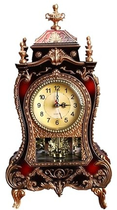 Warmhm Horloge De Table De Style Européen Horloge À Poser Archaïque sans Pile Décorative pour Salon Bureau Chambre Et Maison Marron 33.00 X 16.60 X 8.60 cm