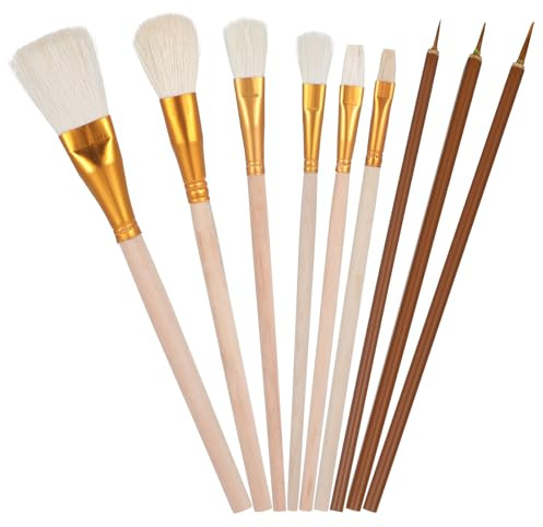Pottery Glazing Brushes Set, 9 Pcs Goat Hair Mop Blending Brushes for Ceramics Acrylic Painting Clay Watercolor, Professional Artist Tools for Pottery Wheel Canvas Kiln Firing