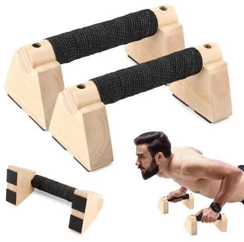 2 PCS Push Up Bars Stands, Wooden Calisthenics Equipment for Handstand Training, Wood Push up Bars Non-Slip Base Exercise Parallettes Bars, Handstand Push-Up Handles