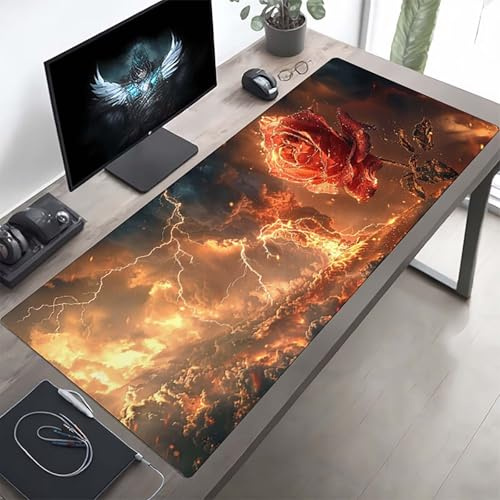 Gaming Mauspad 1600x800x3mm Gaming Mousepad XXL Blume Rosa Mauspad Schreibtischauflage, Genähte Kanten Mausmat, rutschfeste Gummibasis, Schreibtisch Schutz für Home Büro, Geschenke PjY10300 J-2