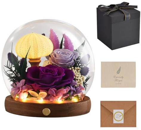YITGOG Luxury Gifts Eternal Rose Lamp with LED Light - Preserved Flowers Table Lamps for Wife/Mum Birthday Valentine's/Mother's Day, Glass Dome Home Decor