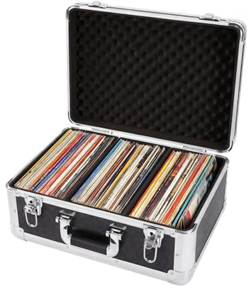 Trintion CD Storage Case - Holds 96 CDs, Portable Aluminium Media Holder with Handles and Lock for Albums, Games, Music - 44.5X45X21.5CM Water Resistant Box (60 CDs)