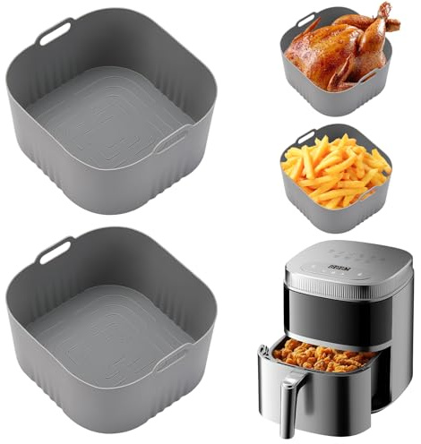 2 Pièces Moule Air Fryer, Silicone Air Fryer, Moule Pour Friteuse à Airs, Réutilisables au Lieu du Papier Cuisson, pour Micro-ondes, Four, pour 4.1L Airfryer Série HD9252, HD9255, HD9200, Gris