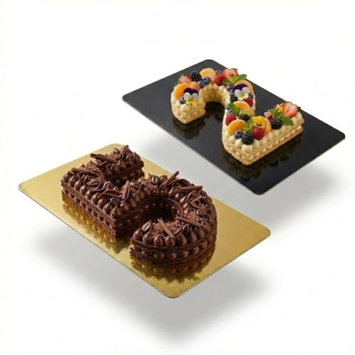 Lot de 20 Supports à Gâteaux Rectangulaires | 40x60 cm | Noir et Doré | épais 2mm | Carton Réversible | Socle Gâteau | Pâtisserie Boulangerie Buffet | Number Cake | Tarte Biscuits Tapas