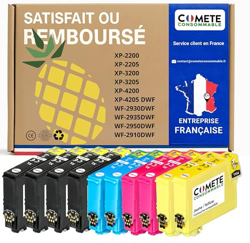 COMETE, Marque Française - 10 Cartouches d'encre Compatibles avec 604XL - pour XP-2200 XP-2205 XP-3200 XP-3205 XP-4200 XP-4205 WF-2910 WF-2930 WF-2950 (4 Noir, 2 Cyan, 2 Magenta, 2 Jaune)