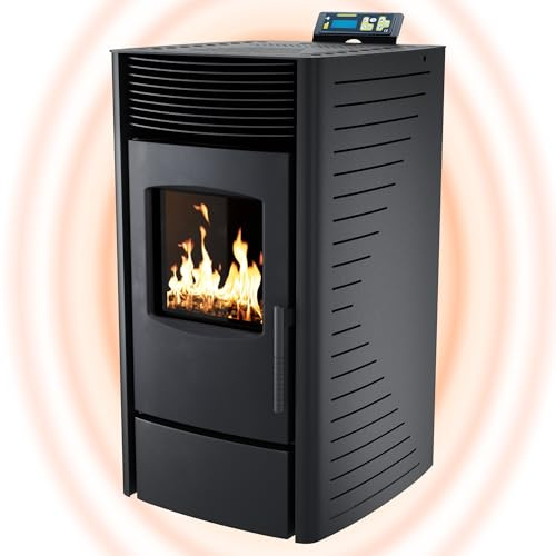 UMBRELLA® Stufa a pellet P9 11 kW A+ fino a 220 m³,ciclo pulizia automatico,ECO,programma settimanale,telecomando,WiFi opzionale,spegnimento sicurezza,protezione surriscaldamento,Nero
