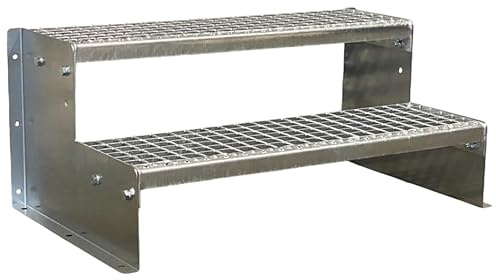 SRM Design 2 Stufen Standtreppe Stahltreppe Wangentreppe Gitterrosttreppe Außentreppe Industrietreppe Modell 2 verzinkt 18 cm Stufenhöhe, 160 cm Stufenbreite, 36 cm Gesamthöhe ohne Geländer