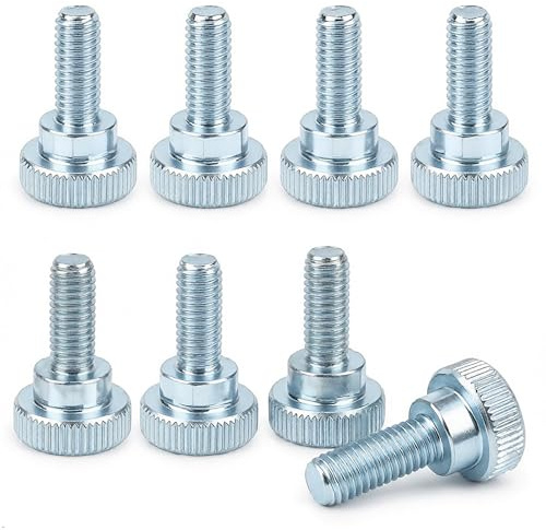 PrecisionGeek® Lot de 8 vis moletées M8, tête de 16 mm, en acier noir et acier inoxydable, pour métal, bois et acrylique (tête de frette en acier galvanisé, lot de 8 pièces)