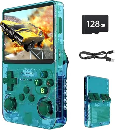 R36S Retro Handheld Spielkonsole, 3,5 Zoll IPS-Bildschirm, 128 GB Speicher, 20.000 Vorinstallierte Spiele, Linux System, Tragbare Handheld Konsole (Grün)