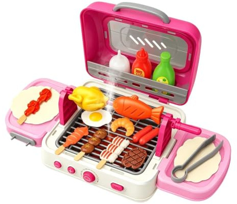 Kids Grill Toy Foldable Interactive Playset with Mist Sound Light