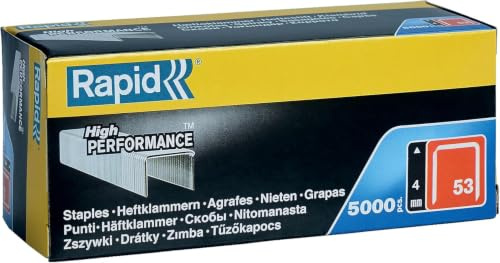 Rapid Tackerklammern Typ 53, 12 mm, 5.000 Stk. Feindrahtklammern | Galvanisierter Qualitätsstahl; präziser Anschnitt; kompatibel mit Typ 53 Tackern; für Holz, Stoffe und Leder; 12 mm Länge