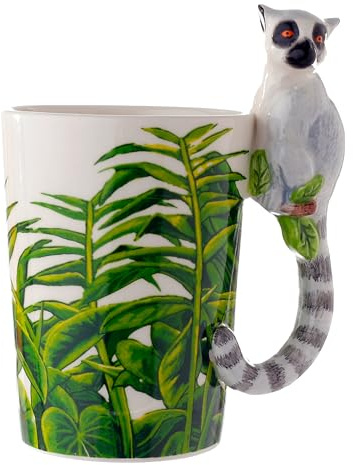 Puckator SMUG28 Mug Lémurien avec Anse Travaillée 12 x 8,5 x 14,5 cm, Blanc