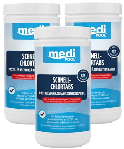 POWERHAUS24 mediPOOL Chlortabletten, Schnellchlor Tabletten 20g, Schnell-ChlorTabs, 3X 1 kg