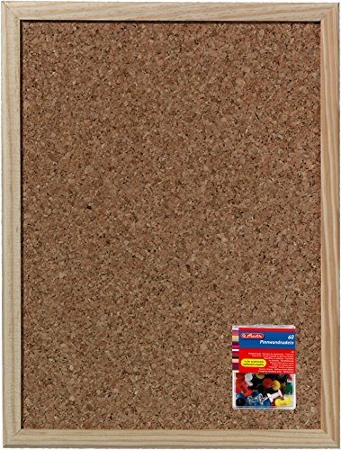 Herlitz Kork-Pinnwand mit Naturholzrahmen (40 cm x 30 cm + 60 Pinnwand-Nadeln)