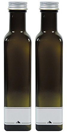 mikken 2 bottiglie di olio da 250 ml, in vetro verde e marrone, da riempire autonomamente, con 2 etichette