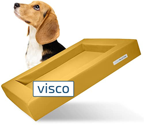 dogsfavorite Hunde-Bett mit Visco-Kissen - waschbares Hundekörbchen - hochwertiges Hundesofa - gelenkschonendes Hundekissen - robuste Hundematte - Gr. M 90 x 70cm - gelb