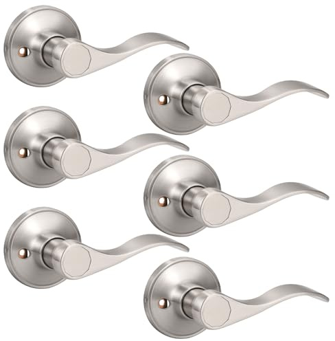 Knobonly 6 Pack Right Handed Dummy Handles Pull/Push Function Non-Locking Wave Style Handleset Single Side Brushed Nickel