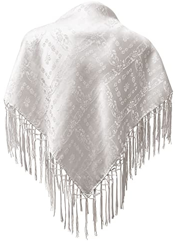Foulard en soie Dirndl,75x75 cm,Foulard à franges,100 % soie,Pour costume traditionnel traditionnel traditionnel,Foulard en soie avec franges,Qualité supérieure,Blanc,Dimensions : 75x75 cm