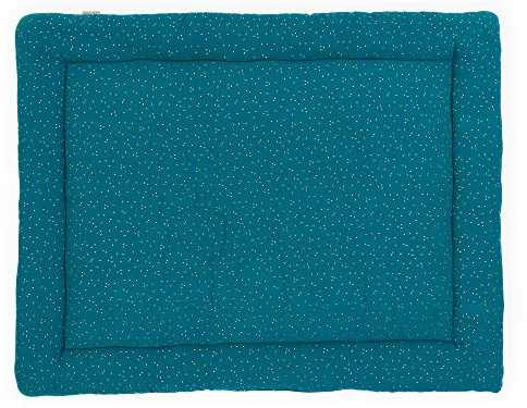 KraftKids Krabbeldecke Musselin goldene Punkte auf Petrol, gepolsterte Babydecke aus hochwertiger Baumwolle in den Maßen 100 x 135 cm