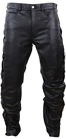 Infinity Leather Pantaloni Biker in Vera Pelle Stile Cowboy con Nappine - Nero 38'' Vita